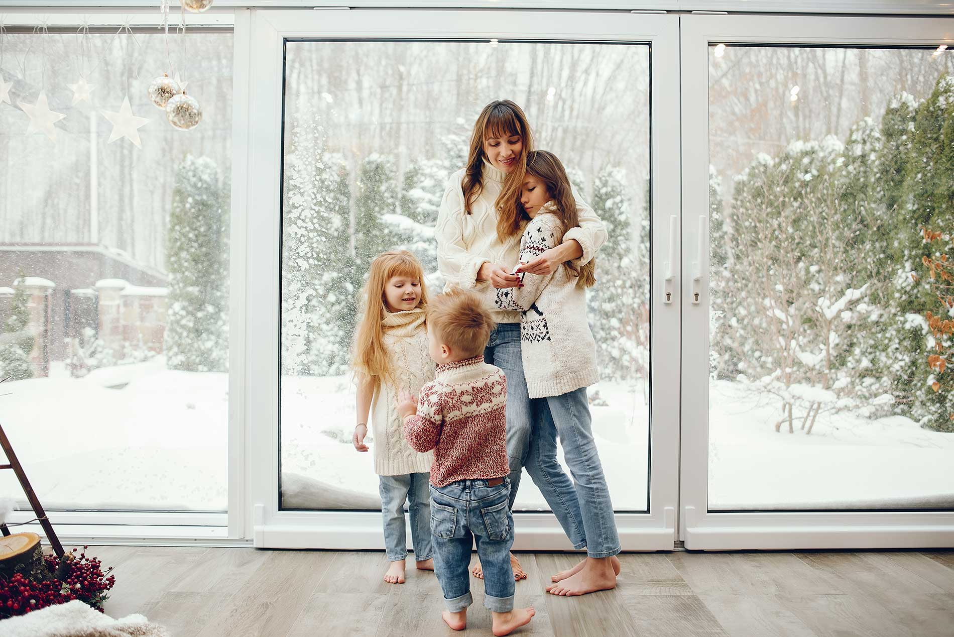 family together in a cozy warm house