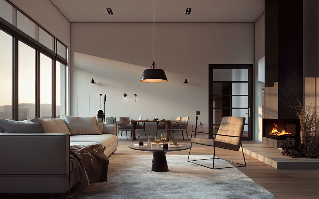 living room with high ceiling